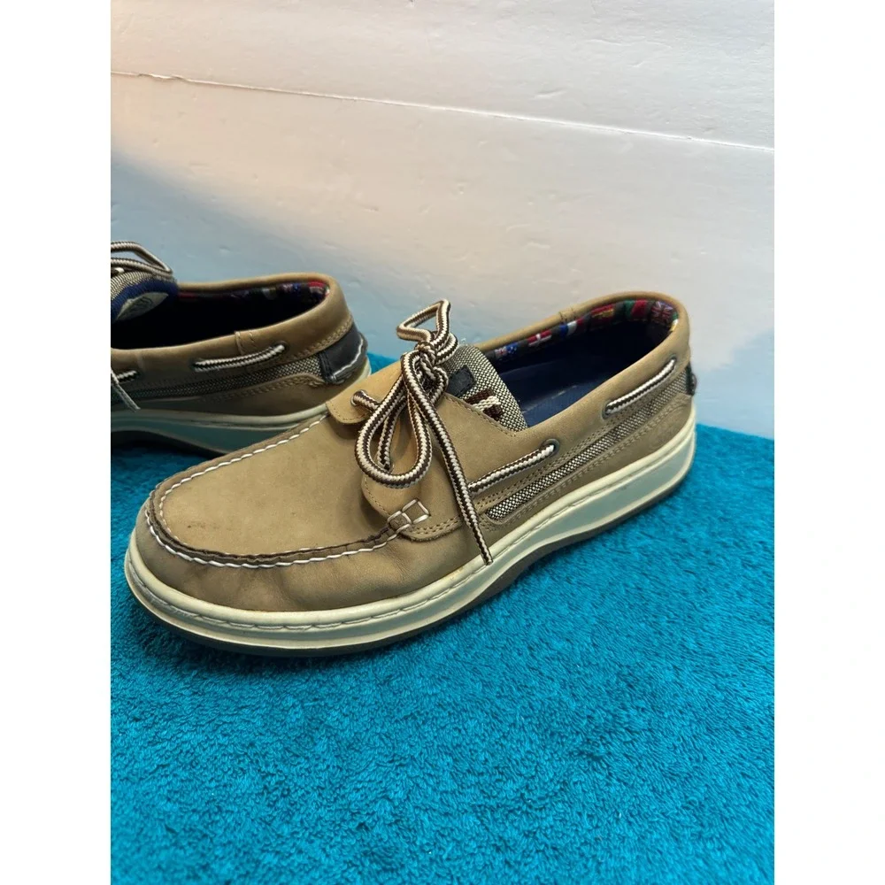 Land Rover Tan Nubuck Boat Shoes Mens Moc Toe Deck Shoes Brown Striped Laces